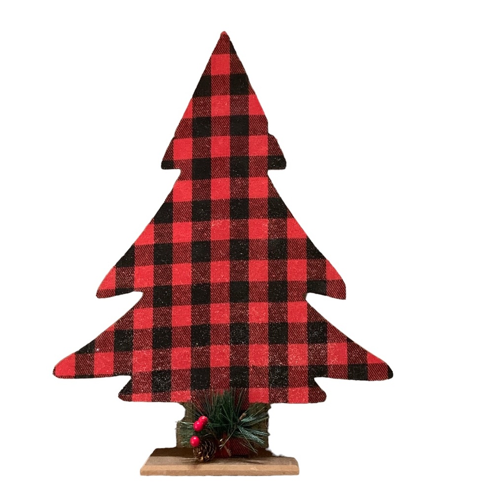 18.5” Red & Black Buffalo Check Christmas Tree Table Decor